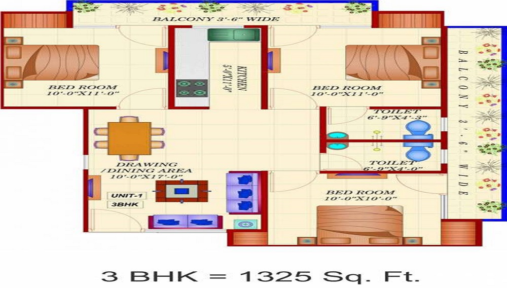3bhk 1350 sqft